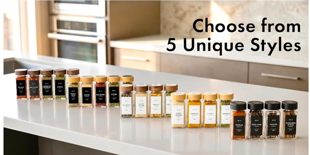 Glass Spice Jars with Labels & Bamboo Lids