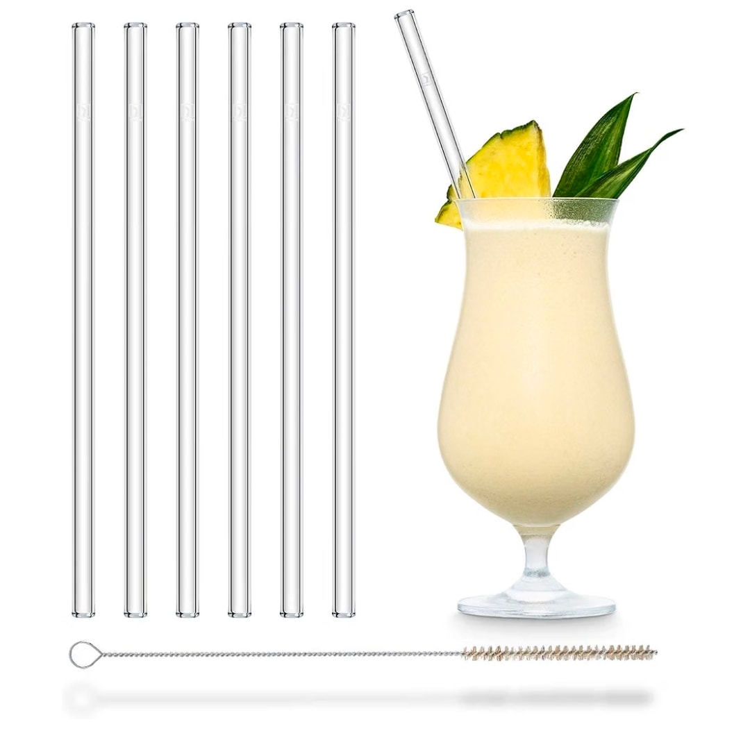 HALM Glass Straws – 6x 9 inch Reusable Drinking Straws + Cleaning Brush