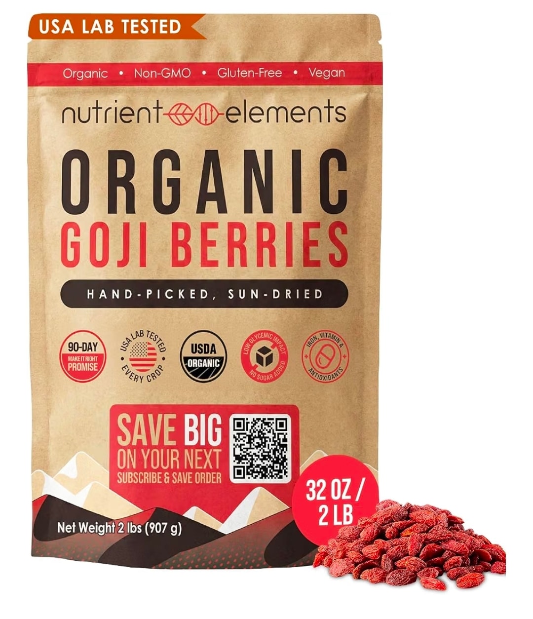 Nutrient Elements Organic Goji Berries, 2 lb